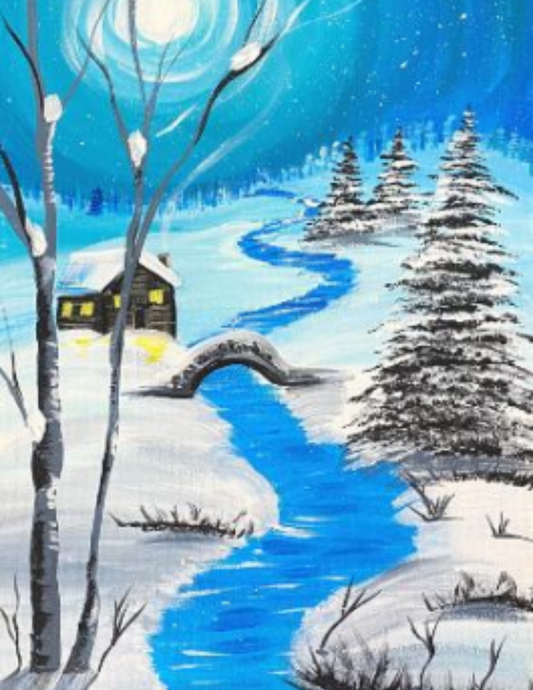 Winter Night Landscape Step By Step Painting Tutorial