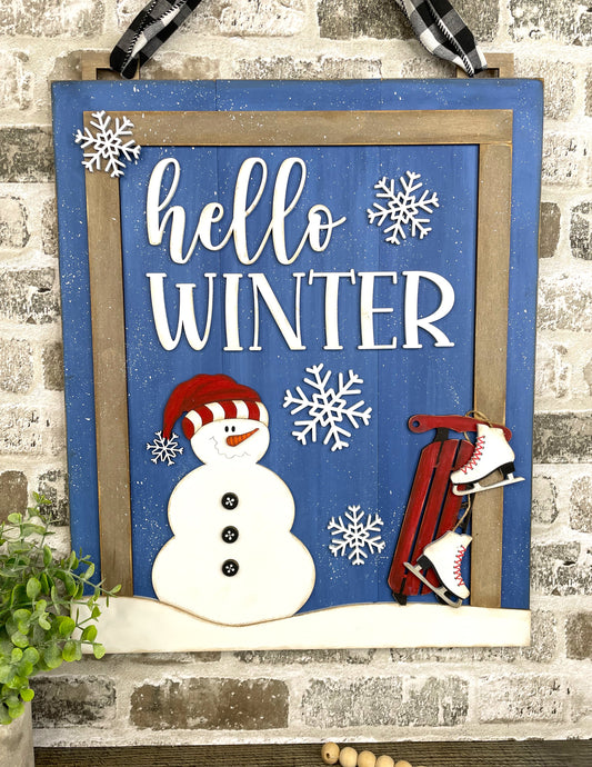 18" Hello Winter Rectangle Sign