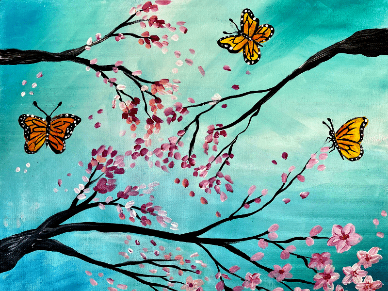 Cherry Blossom With Butterflies Step By Step Painting Tutorial