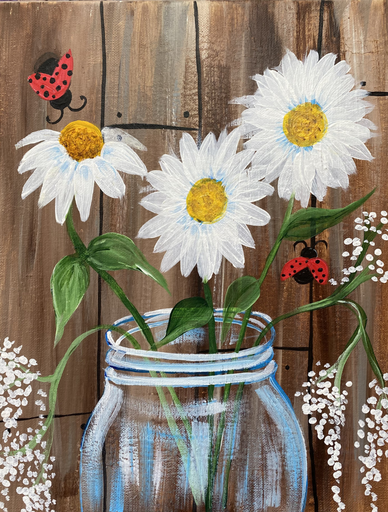 Daisy Mason Jar Step By Step Painting Tutorial