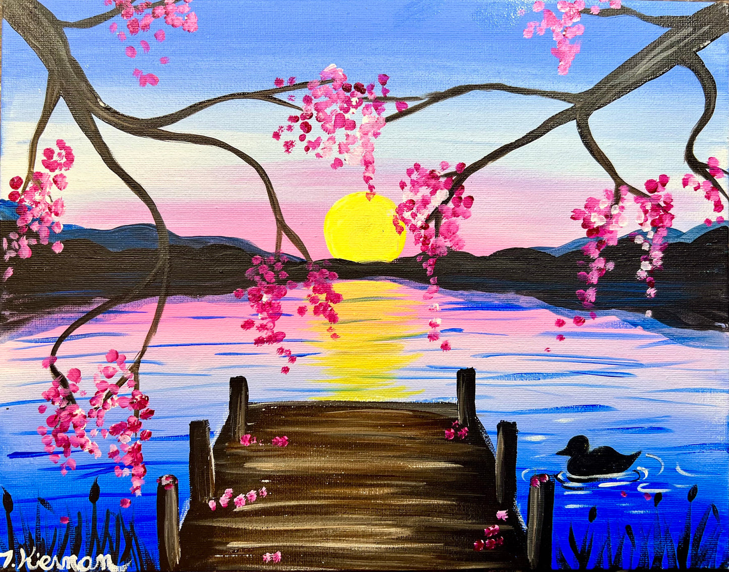 Cherry Blossom Lake Step By Step Painting Tutorial