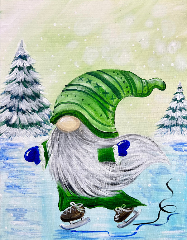 Ice Skating Gnome Step By Step Painting Tutorial