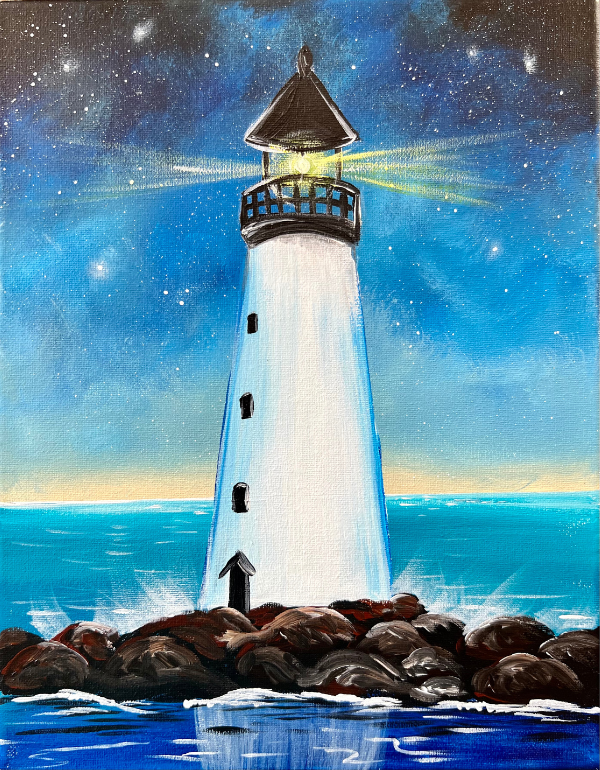 Lighthouse At Dusk Step By Step Painting Tutorial