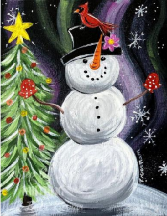 Snowman With Cardinal Step By Step Painting Tutorial