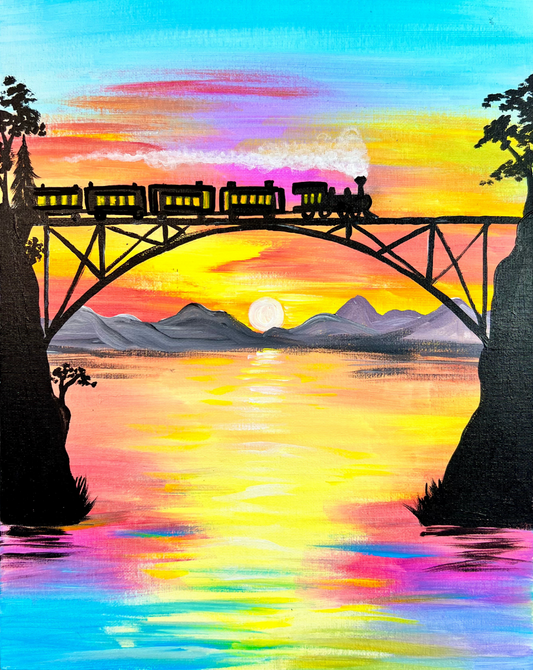 Sunset Train Step By Step Painting Tutorial