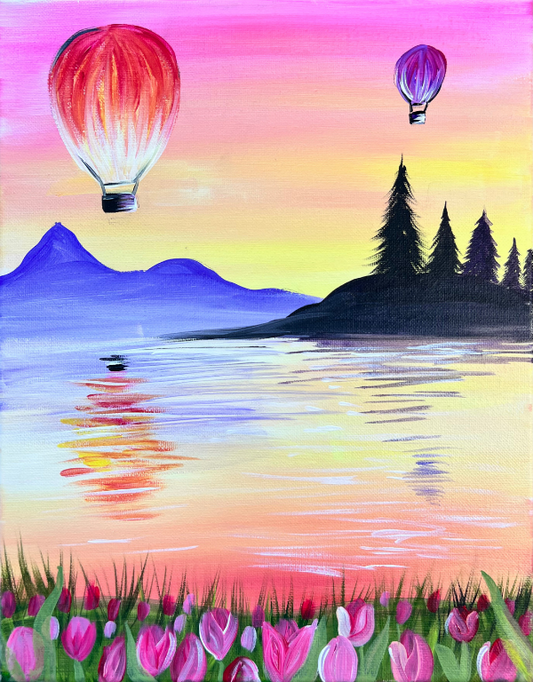 Hot Air Balloons At Sunset Step By Step Painting Tutorial