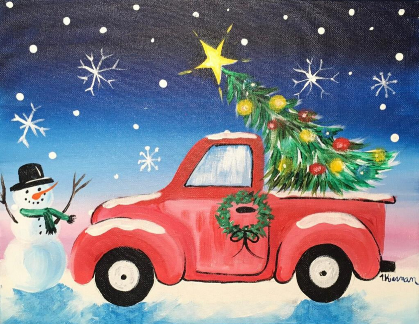 Red Truck Snowman Step By Step Painting Tutorial